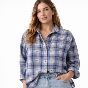 Vintage 90s Northern Reflections Plaid Floral Bird Button Shirt Cottagecore Lg